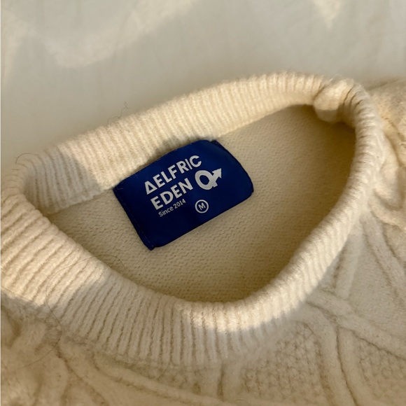 Aelfric Eden White Shaker Knit Oversized Crewneck Sweater M - Picture 3 of 4